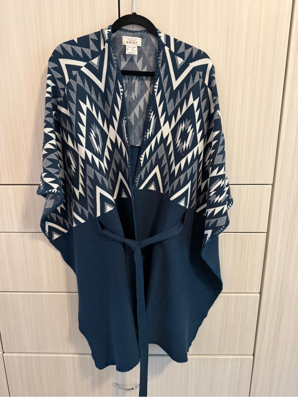 Ariat Navy and White Aztec Knit Open-Front Poncho